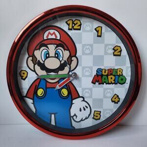 Super Mario Brothers Wall Clock 12" Analog Red Nintendo 2023 Tested Works